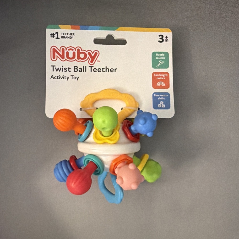 Nuby Textured Twist Ball Baby Teether Toy with Colorful Rattle